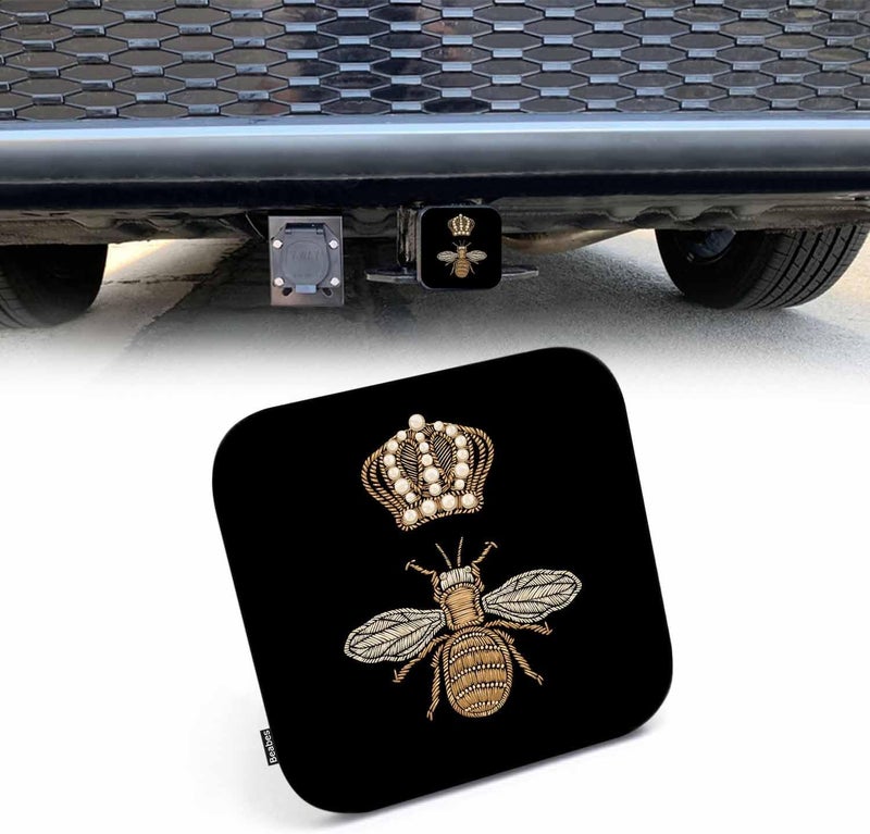Beabes Queen Bee Hitch Tube Cover 2 Inch Gold Embroidery Bumblebee Crown Bee Rubber Receiver Tube Hitch Plug for Cars, Square Hitch Box Towing Hitch Plug Covers - Image 1